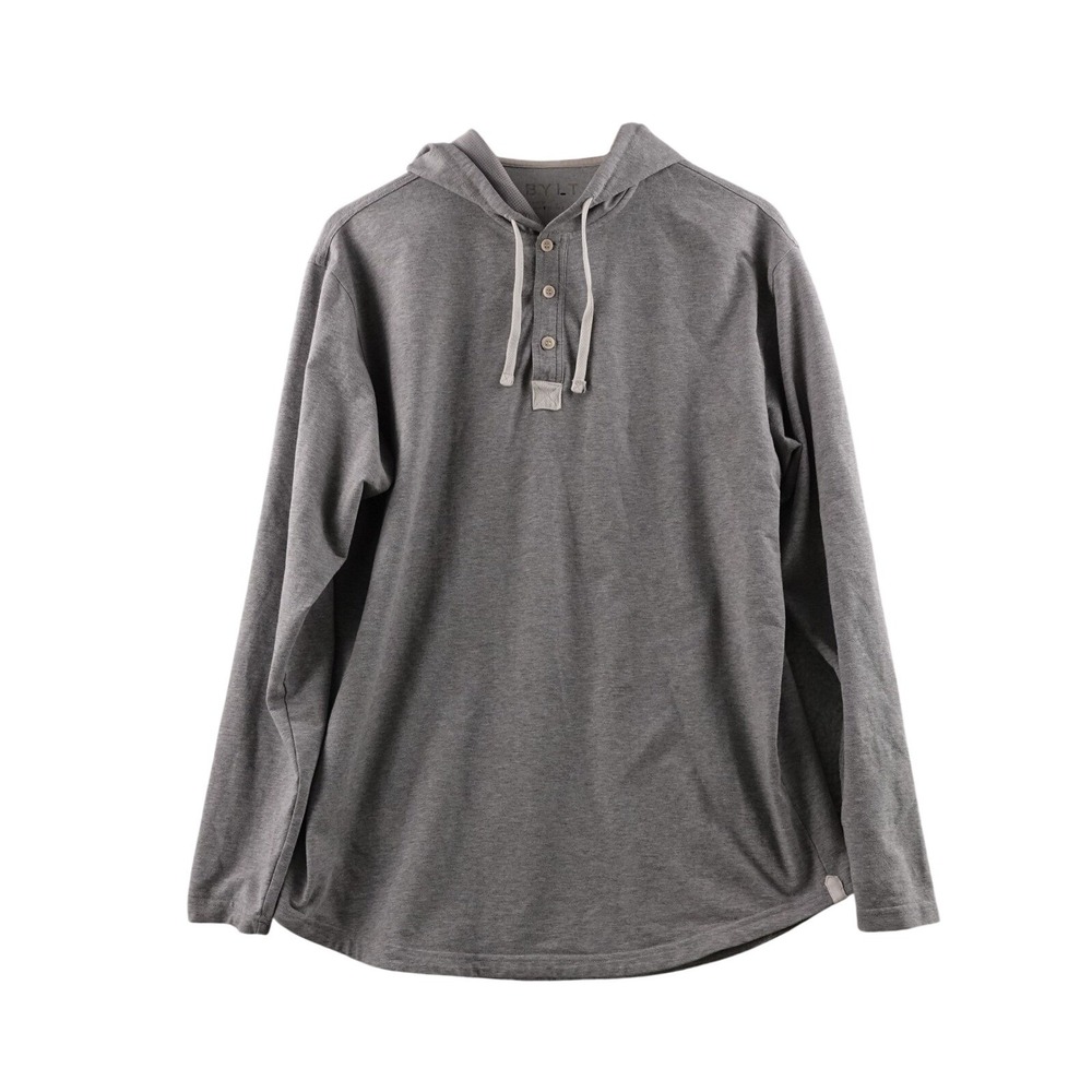 BYLT Mens Grey Long Sleeve Hooded Henley Pullover Sweatshirt Size L